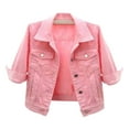 thumbnail image 1 of Women's Casual Jackets Clearance, Baberdicy Women's 3/4 Sleeve Colored Cropped Denim Jacket Light Wash Jacket Lohas Time Coat Pink Xxl, 1 of 8