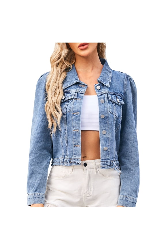 Women's Casual Jackets Cropped Jean Jackets for Women Fashion Short Denim Shacket Jacket Lightweight Fitted Stretchy with Pockets S-42 Blue S