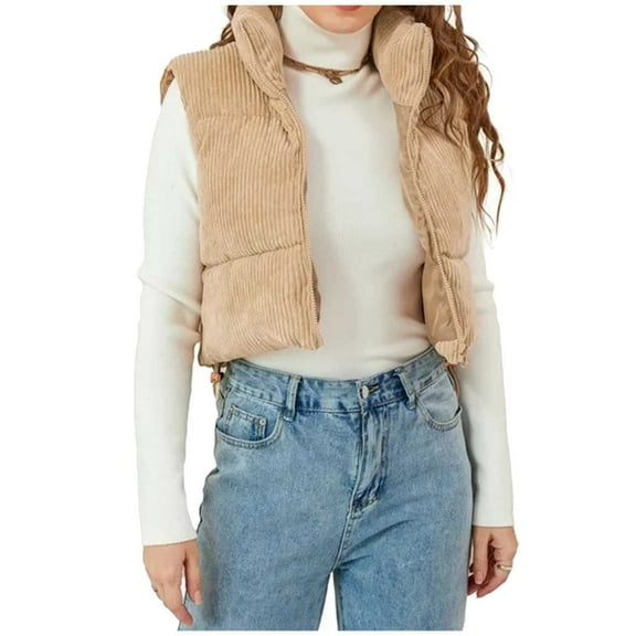 Women's Casual Jackets Fashion Loose Stand Collar Sleeveless Padded Vest Lightweight Comfortable Outerwear Stylish Layering Piece