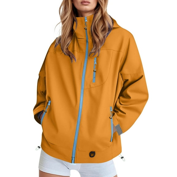 Women's Casual Jackets Fashionable Hooded Solid Color Windbreaker Lightweight Everyday Outdoor Travel