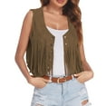 thumbnail image 1 of Women's Casual Jackets Fringe Vest Women Suede Open-Front Vest Sleeveless 70s Hippie Clothes Boho Western Jacket, 1 of 2