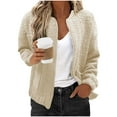 thumbnail image 1 of Women's Casual Jackets Front Zip Crew Neck Long Sleeve Jacquard Coat Solid Color Lightweight Loose Cardigan With Pockets (XXL, Beige), 1 of 4