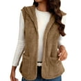 thumbnail image 1 of Women's Casual Jackets New Womens Sleeveless Fleece Jacket Coat Open Front Fuzzy Vests Fall Winter Warm Clothes with Pockets Khaki XL, 1 of 9