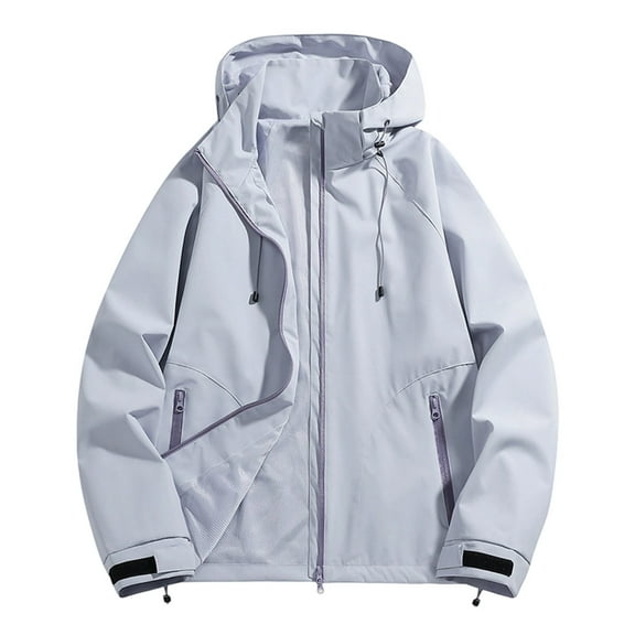 Women's Casual Jackets Outdoor Windbreaker Hooded Jacket Couples Hiking Coat for Everyday Wear,Light Purple,M