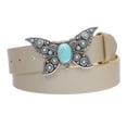 thumbnail image 1 of Women's Casual Jean Belt with Perforated Turquoise Stone Butterfly Belt Buckle, 1 of 5