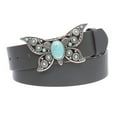 thumbnail image 1 of Women's Casual Jean Belt with Perforated Turquoise Stone Butterfly Belt Buckle, 1 of 5