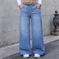 thumbnail image 1 of Women's Casual Jeans, Elastic Drawstring Waist Loose Fit Denim Pants with Pockets, Mid Waist Street Style Baggy Jeans, Comfortable Trousers for Daily Wear Light Blue L, 1 of 8