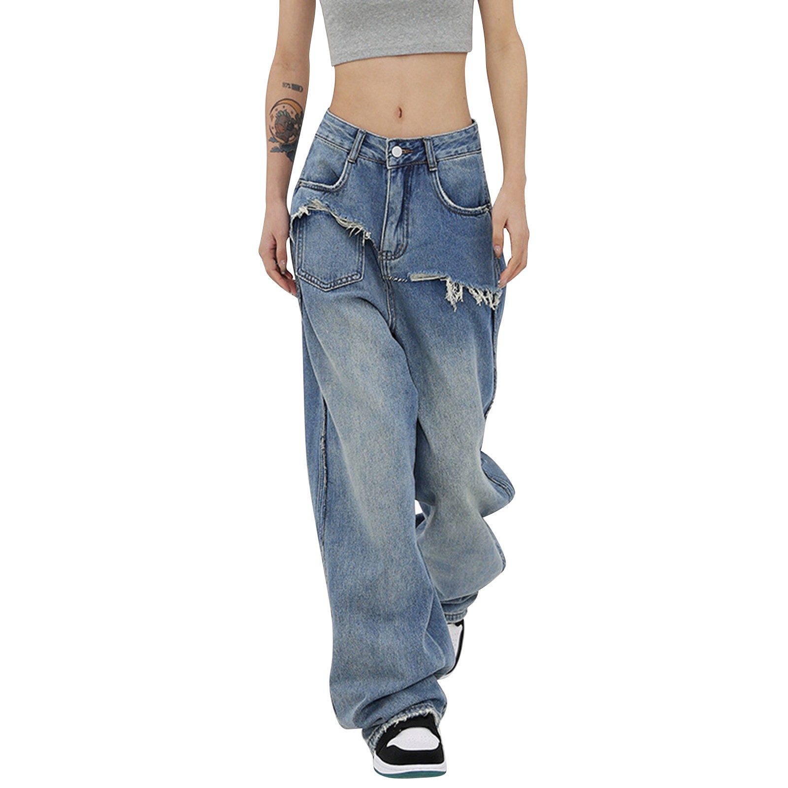 Women's Casual Jeans Wide Leg New Summer Plus Size Baggy High Waisted
