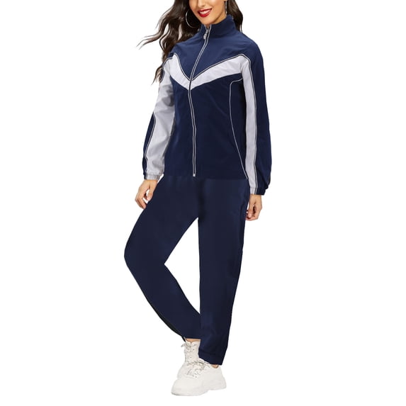 Women's Casual Jogger Gym Fitness Running Working Out Straight Leg Tracksuit Set (Navy, XL)
