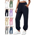 thumbnail image 1 of Women's Casual Jogger Sweatpants Elastic Waist Loose Fit Ribbed Cuffed Ankle Athletic Workout Lounge Fall Winter Everyday Pants with Pockets, 1 of 8