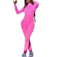 thumbnail image 1 of Women's Casual Jumpsuit Long Sleeve Onesies Solid Color High Neck Bodysuit and Pants Playsuit Pink S, 1 of 5