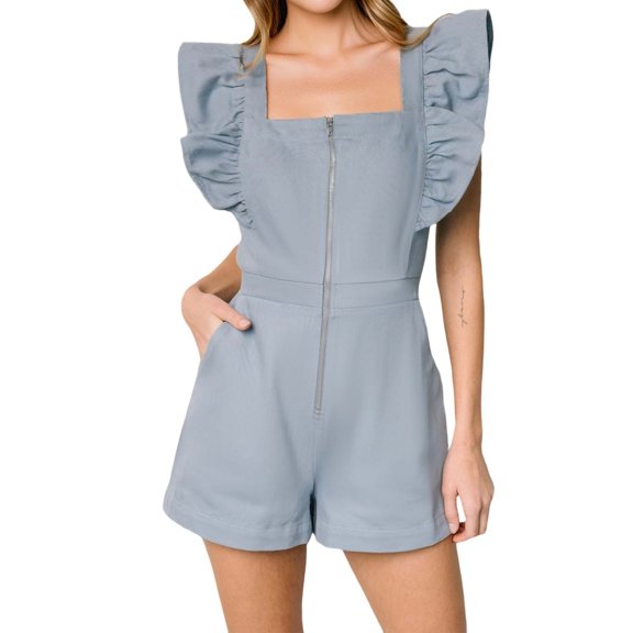 Women's Casual Jumpsuit Loose Fit Summer Romper With Flutter Sleeves For Daily Wear Home Comfortable Outfit J Jumpsuit Pocket Wedding Outfits Bodysuit Women Travel Outfits for Women on Plane plus Size