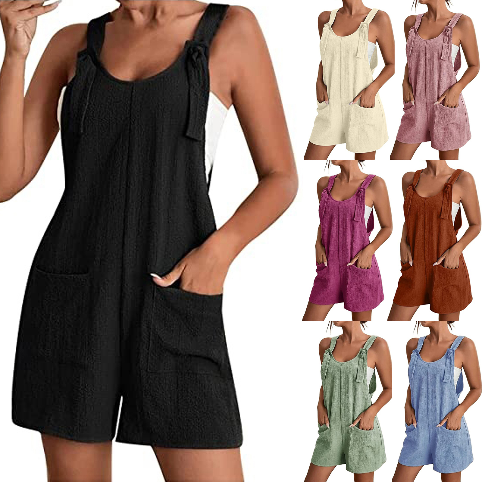 Women's Casual Jumpsuit Summer Solid Playsuit Loose Rompers Sleeveless