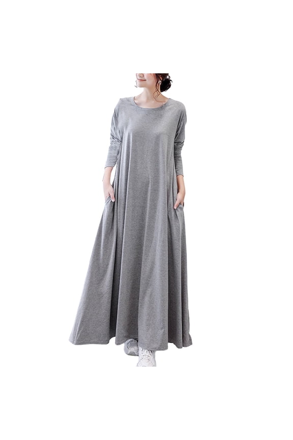 Women's Casual Kaftan Maxi Dress Muslim Long Sleeve Prayer Clothes Arabic Middle East Islamic Kaftan with Pocket