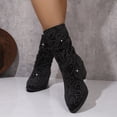 thumbnail image 1 of Women's Casual Knee High Boots, Pointed Toe Chunky Heel Rhinestone Sleeve Suede Design with Breathable Lining, Trendy Boots for Daily Party Gift, 1 of 8