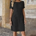 thumbnail image 1 of Women's Casual Knee Length Tunic Dress Round Neck Short Sleeve A-Line Shift Silhouette with Pockets Textured Fabric Lightweight Breathable Daily Wear Office Work, 1 of 7