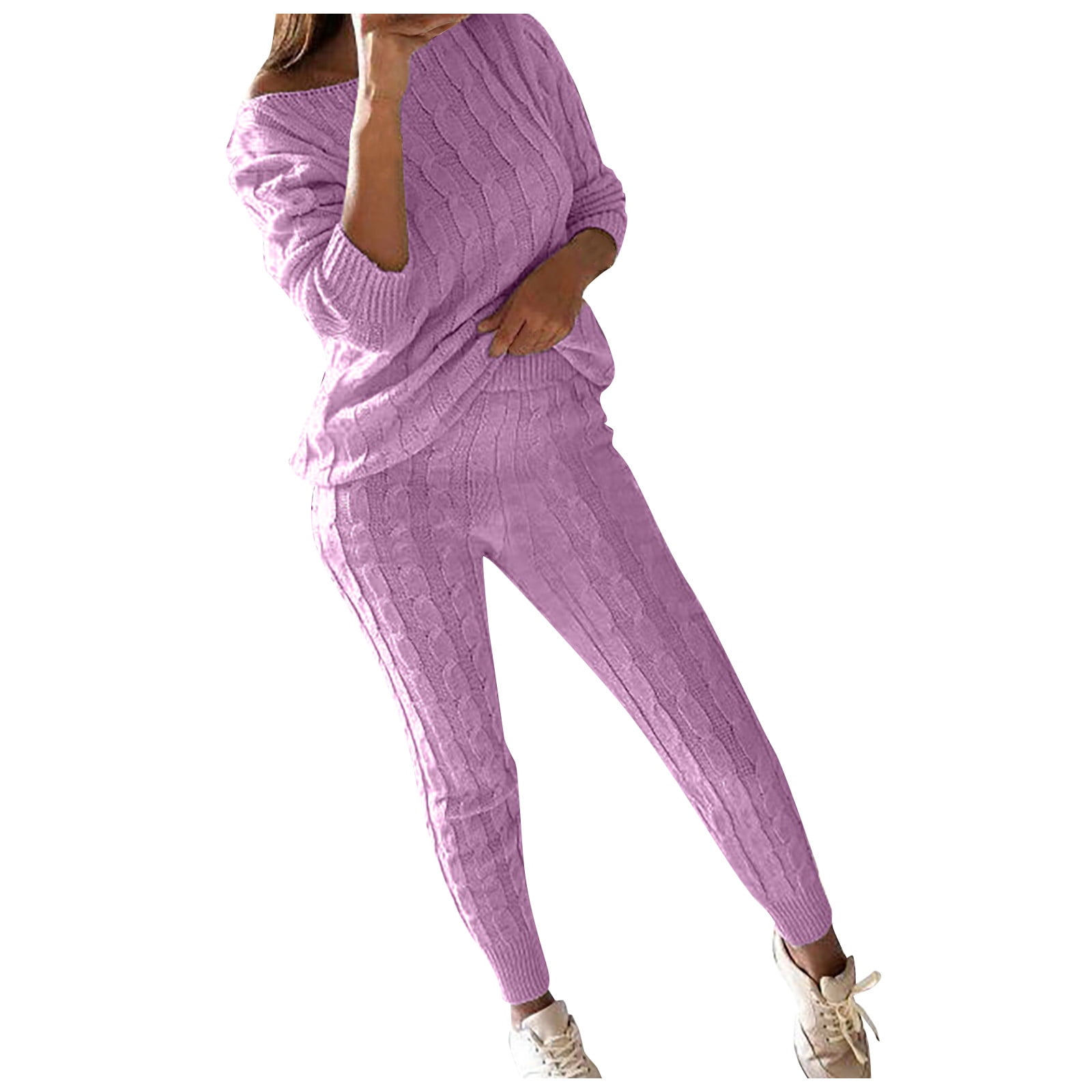 Casual Solid Color Cap Sleeve Top and Pants Knit Set