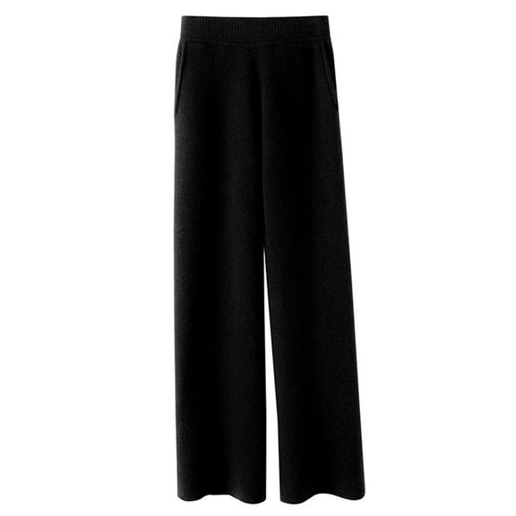 Women's Casual Knit Pants Soft Elastic Waist Straight Leg Comfortable Jogger Trousers for Autumn Winter Warm Wool Blend