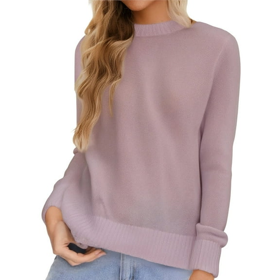 Women's Casual Knit Pullover Sweater Soft Round Neck Basic Long Sleeve Loose Winter Fall Fashion