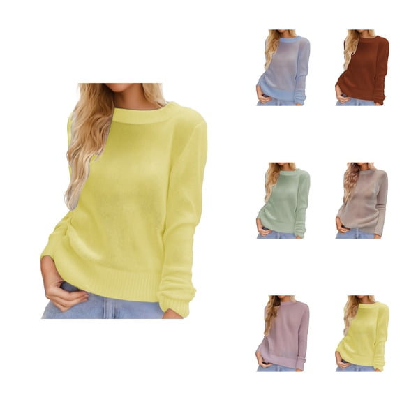 Women's Casual Knit Pullover Sweater – Soft Round Neck, Long Sleeve, Loose Fit, Lightweight Basic Top in Candy Color for Fall Winter Comfort