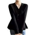 thumbnail image 1 of Women's Casual Knit Sweater Cardigan Waist-Cinching A-Line Shirt Solid Color Long Sleeve V-Neck Button Down Sweater Tops, 1 of 2