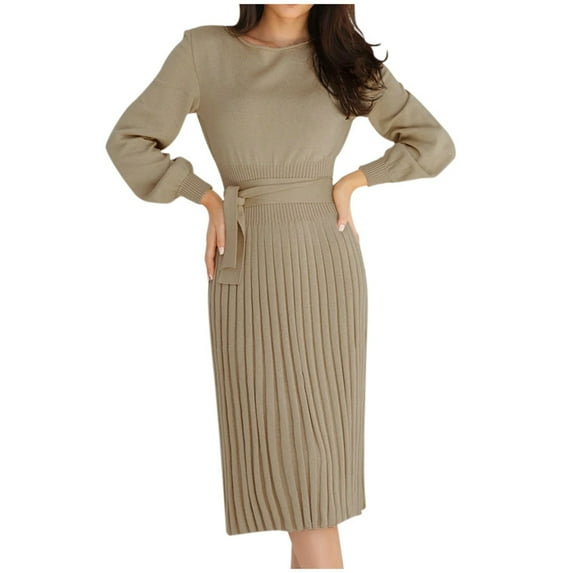 Women's Casual Knit Sweater Dress Elegant Slim Fit V Neck Solid Color Comfortable Stretchy Soft Fabric Stylish Versatile Outfit