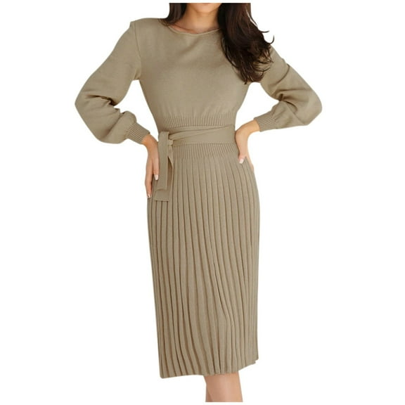 Women's Casual Knit Sweater Dress Elegant Slim Fit V Neck Solid Color Comfortable Stretchy Soft Fabric Stylish Versatile Outfit