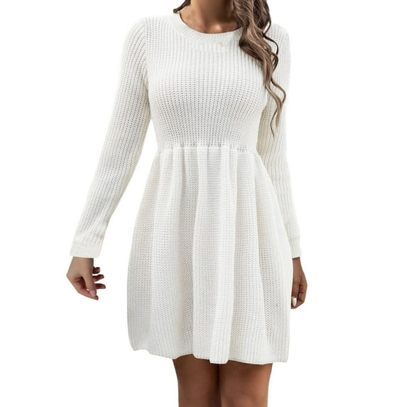 Women's Casual Knit Sweater Dress Long Sleeve Midi Solid Color Comfortable Fashion All Seasons Versatile Stylish Outfit