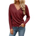thumbnail image 1 of Women's Casual Knit Sweater Long Sleeve Solid Color V-Neck Criss Cross Shirts Fall Winter Stretchy Comfy Business Work Tops, 1 of 6