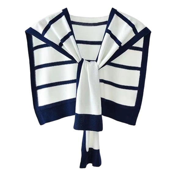 Women's Casual Knit Sweater Shawl Wrap Tied Detachable Fake Collar Triangle Knotted Shawls Travel Cape Shoulder Tops White Free