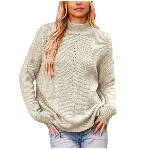 Women's Casual Knit Sweater Turtleneck Long Sleeve Loose Fit Classic Elegant Sweater Solid Comfy Pullover Tops