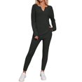 thumbnail image 1 of Women's Casual Knit Trousers Suit Long Sleeve V Neck Loose Fit Comfortable Outfit For Daily Wear In Autumn Winter pajama short sets for women 6 piece, 1 of 6