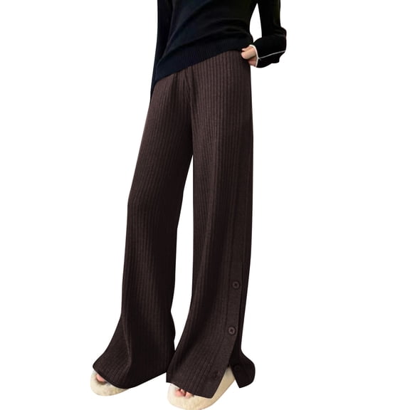 Women's Casual Knit Wide Leg Sweater Trousers Ribbed Comfort Stretch Pants Soft Breathable Fashionable Comfortable