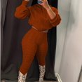 thumbnail image 1 of Women's Casual Knitted Sweater Autumn And Winter Sweater Top And Pant Set Fashionable Solid Color Hooded Sweater Pants Casual Two Piece Set Women's Ski Pants 80s Jumpsuits for Women Tuxedo Dress for, 1 of 5