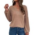 Women's Casual Knitted Sweater With V Neck And Ribbed Pattern For