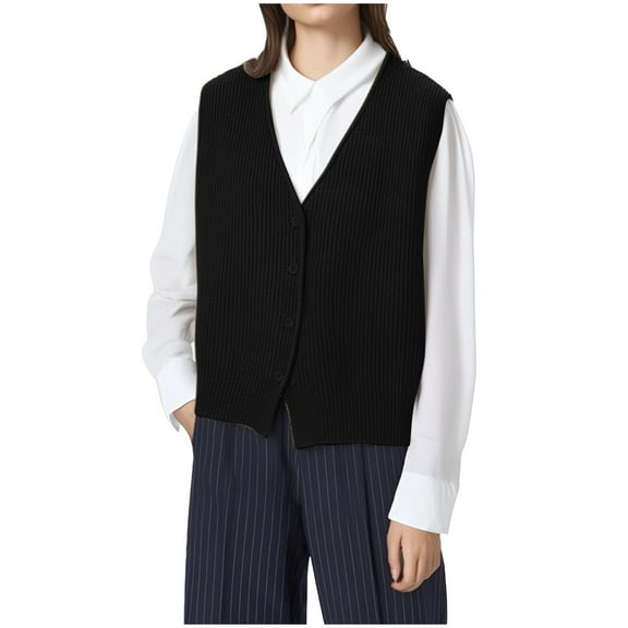 Women's Casual Knitted V Neck Sweater Vest Loose Fit Solid Color Sleeveless Outerwear Classic Comfortable Lightweight Versatile Layering Piece