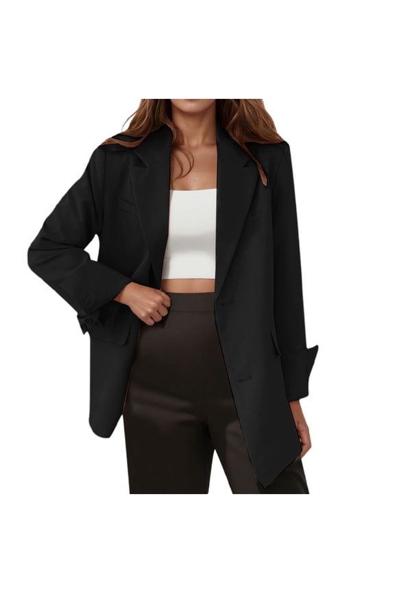 Women's Casual Korean Style Oversize Lapel Suit Jacket Lightweight Open Front Work Outwear for Business Travel Fall Outfits