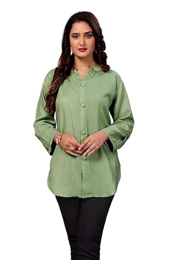 Women’s Casual Kurti Tops Plain Tops & Full Sleeves, Collar Neck
