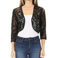 thumbnail image 1 of Moa Collection Women's Lace Crochet Bolero Open Cardigan with Sheer 3/4 Sleeves, 1 of 6