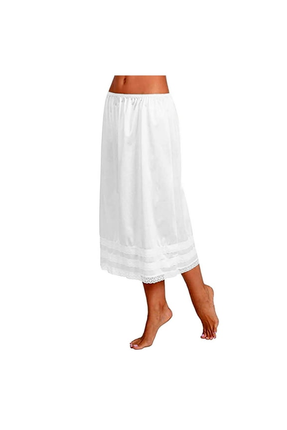 Women's Casual Lace Trim Dress Extender Underskirt Knee Length Skirt for Layering Comfort