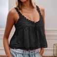 thumbnail image 1 of Women's Casual Lace Trimmed U Neck Sleeveless Loose Fit Tank Top for Everyday Leisure Pure Color Summer Camisole Comfortable Stretchy Blouse Black M, 1 of 7