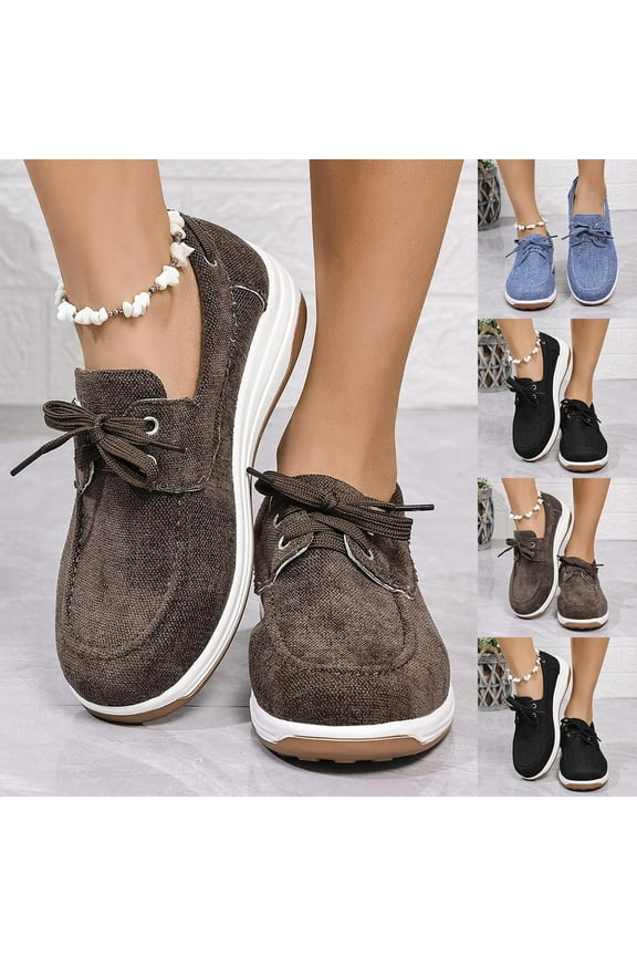Women's Casual Lace-Up Shoes Thick-Soled Round Toe Solid Color Spring Summer Footwear Comfortable Lightweight Outdoor Indoor