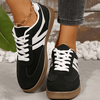 Women’s Casual Lace-Up Sneakers Fashion Low-Top Walking Shoes Lightweight Comfort Street Style Everyday Tennis Shoes Trendy Breathable Shock-Absorbing Cushion Fit Slip-Resistant Sole All-Season