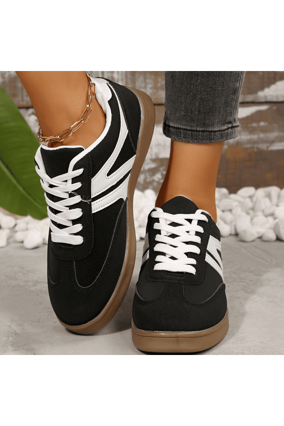 Women’s Casual Lace-Up Sneakers Fashion Low-Top Walking Shoes Lightweight Comfort Street Style Everyday Tennis Shoes Trendy Breathable Shock-Absorbing Cushion Fit Slip-Resistant Sole All-Season