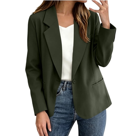Women's Casual Lapel Blazer Long Sleeve Single Button Lightweight Work office Blazer Jacket with Pockets Spring Fall Daily Business Outfit Green