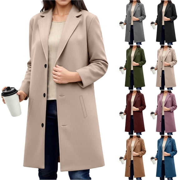 Women's Casual Lapel Button Down Long Plaid Shirt Coat Fashion Women's Casual Long Sleeve Turndow Collar Button Solid Pocket Top Blouse Ladies Shirt Coat Gift for Girls Beige XL