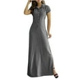 thumbnail image 1 of Women's Casual Lapel Cotton Denim Long Maxi Dress Plus Size Button Down Short Sleeve Slit Dresses with Pockets, 1 of 5