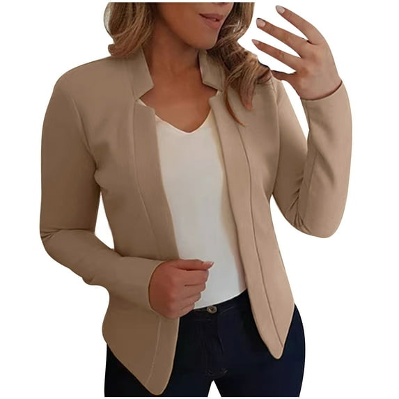Byworldtasic Jacket for Woman Women's Casual Lapel Long Sleeve Blazer Open Front Work Office Jackets Solid Color Slim Cardigan