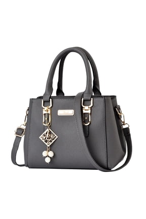 Women's Casual Leather Messenger Bag, Large Capacity Shoulder Handbag with Bead Charm, Dark Grey, 1pc