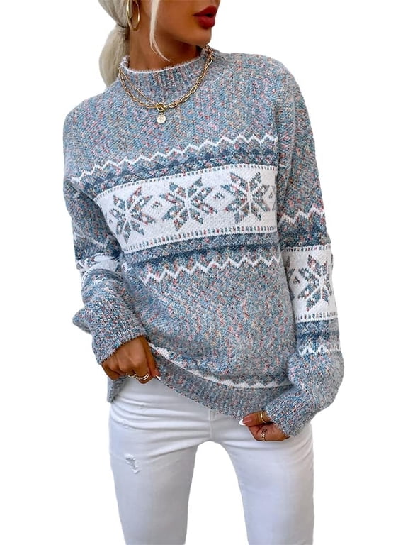 Women’s Casual Leopard Print Knitted Pullover Sweaters Long Sleeve Crew Neck Jumper Tops